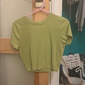 Green Ribbed Short Sleeve Top